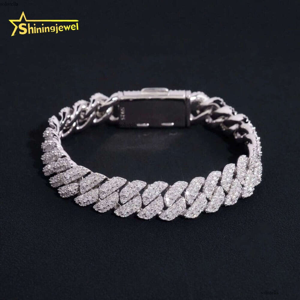 New Fashion Jewelry Hip Hop Style Iced Out Sterling Sier 10mm VVS Moissanite Cuban Link Bracelet