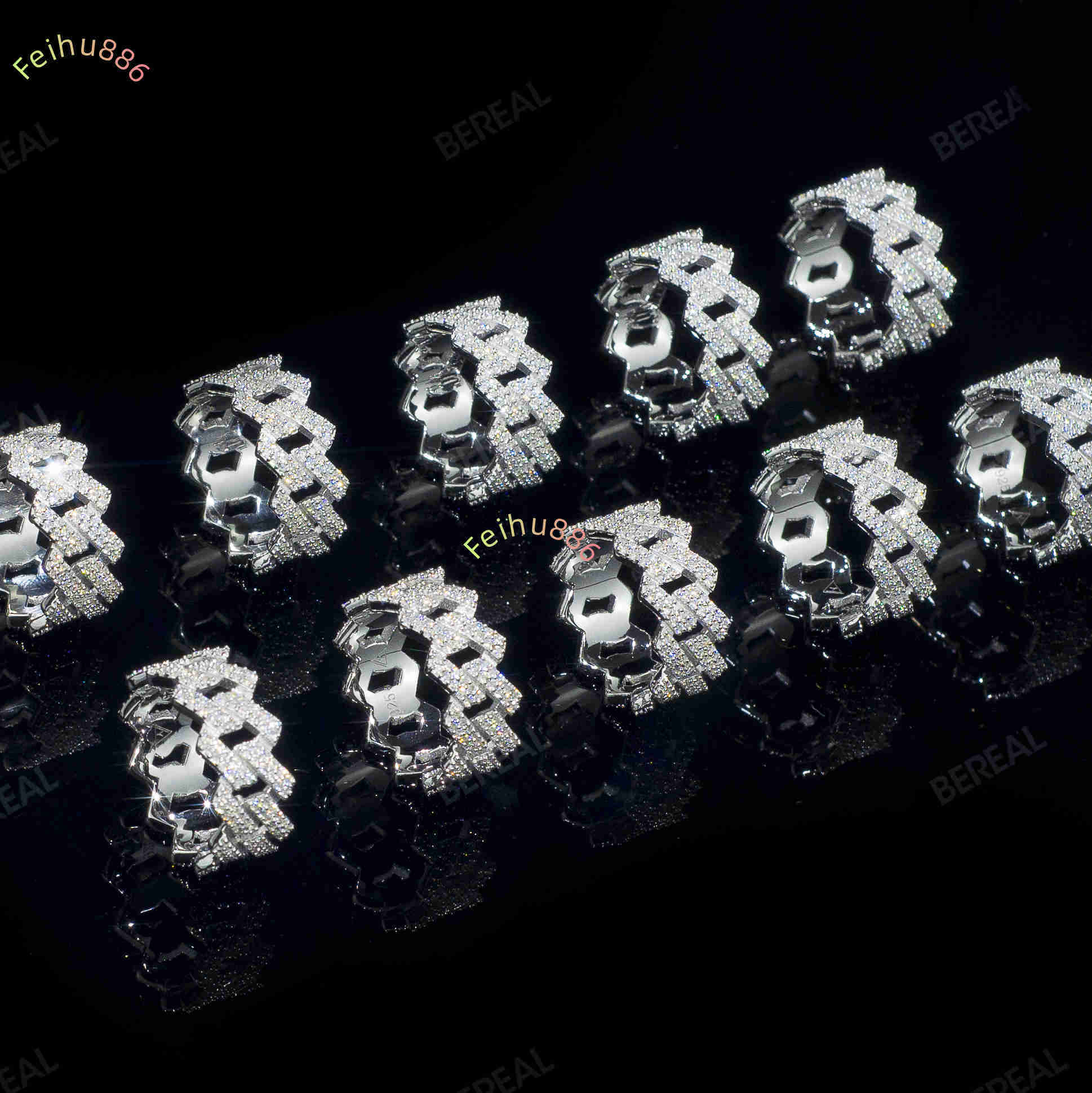 Wholesale Vvs Moissanite Cuban Link Men Rings Hip Hop Style 925 Silver Iced Out Moissanite Diamond Six-pointed Cross Ring Jewelry