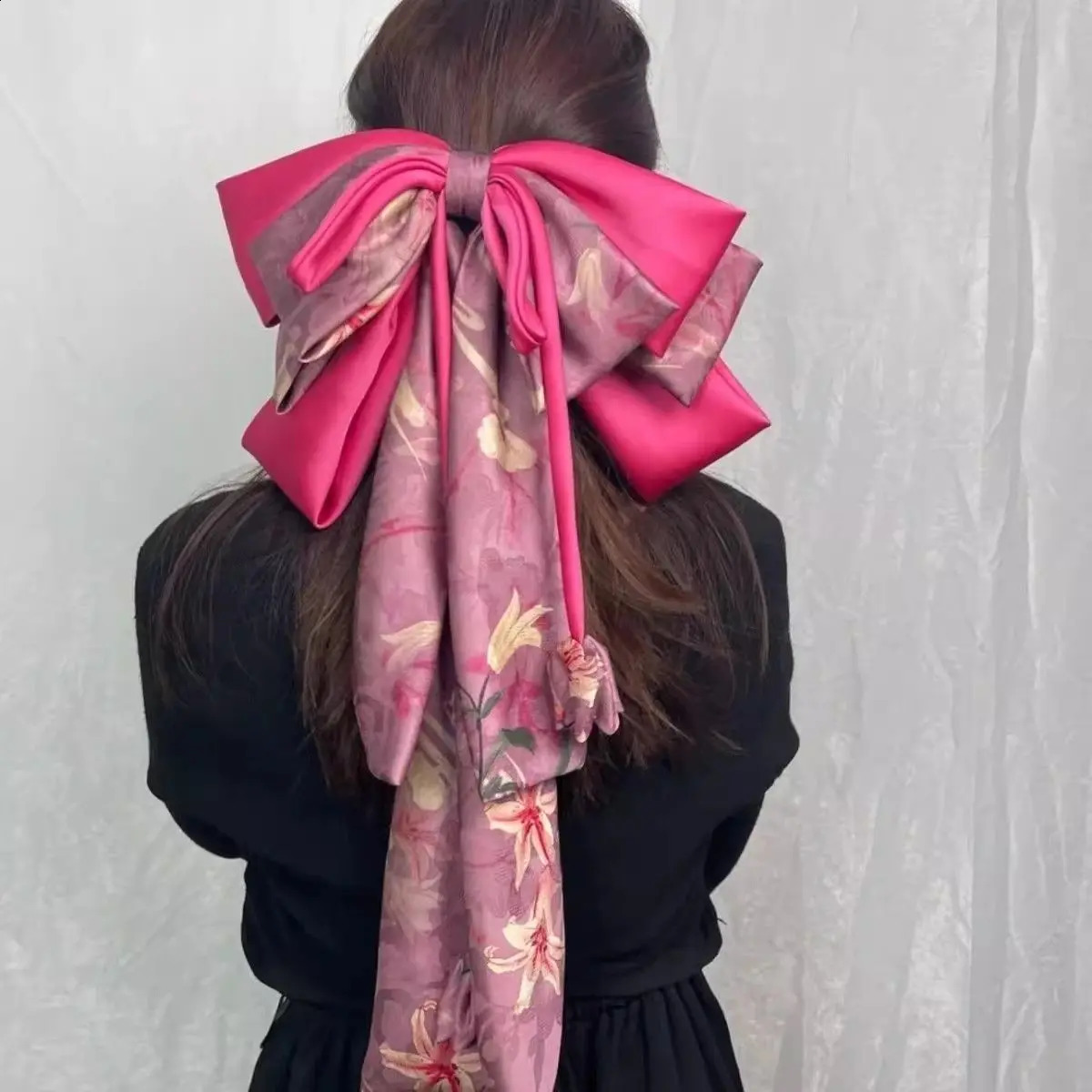 JLZXSY Floral Print Oversized Bow Hair Clip Multi Layers Satin Bowknot Barrettes Ponytail Clips for Girls Woman Hair Accessories 250807