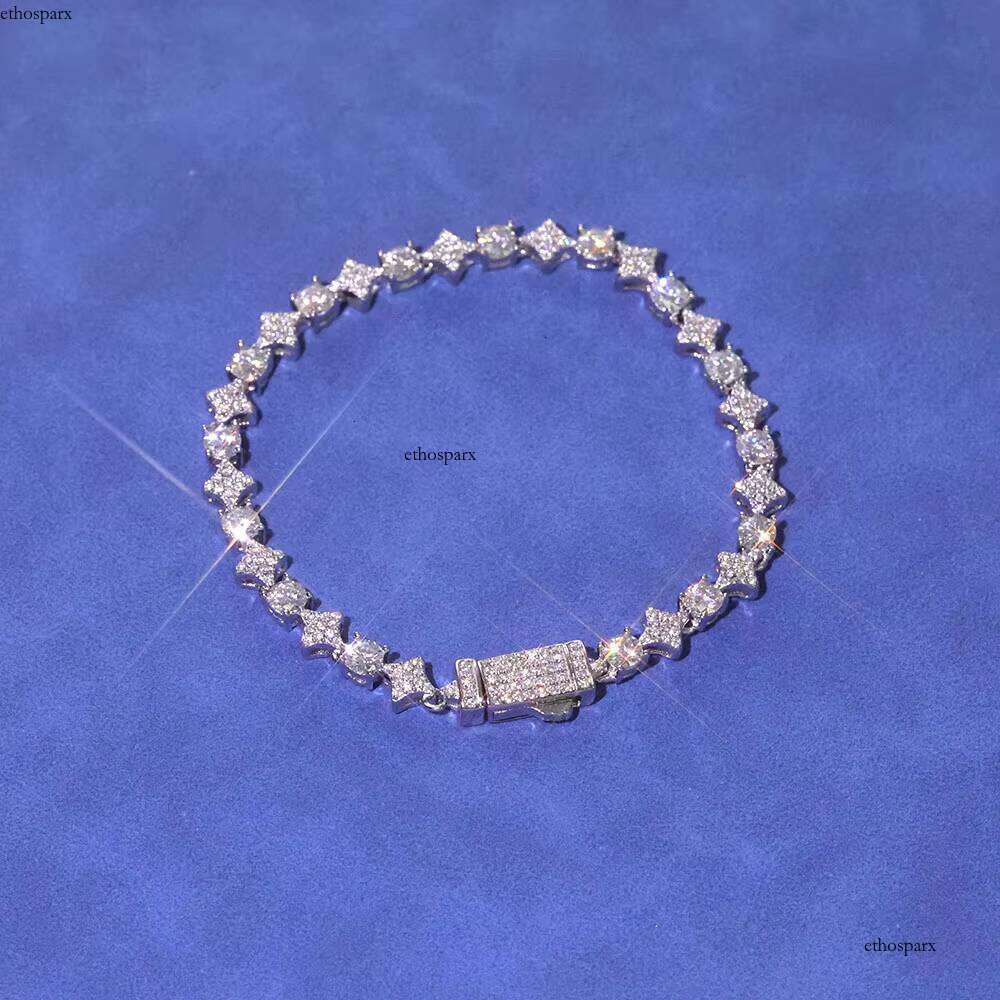 NUOYA Sterling Sier 6mm Star Tennis Chain for Women Shiny VVS Moissanite Bracelet Boutique Jewelry