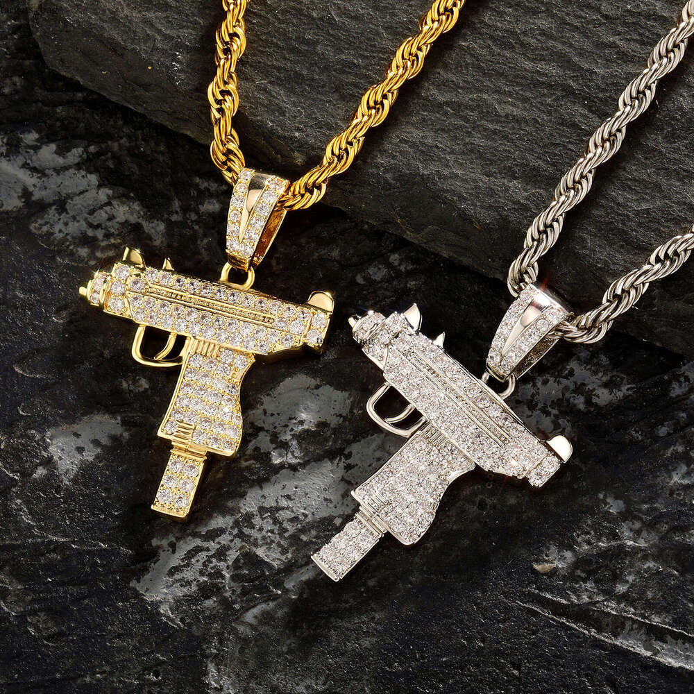 Men's Moissanite chain Inlaid Uzi Subhine Gun Pendant Hip-Hop Fashion Necklace Jewelry