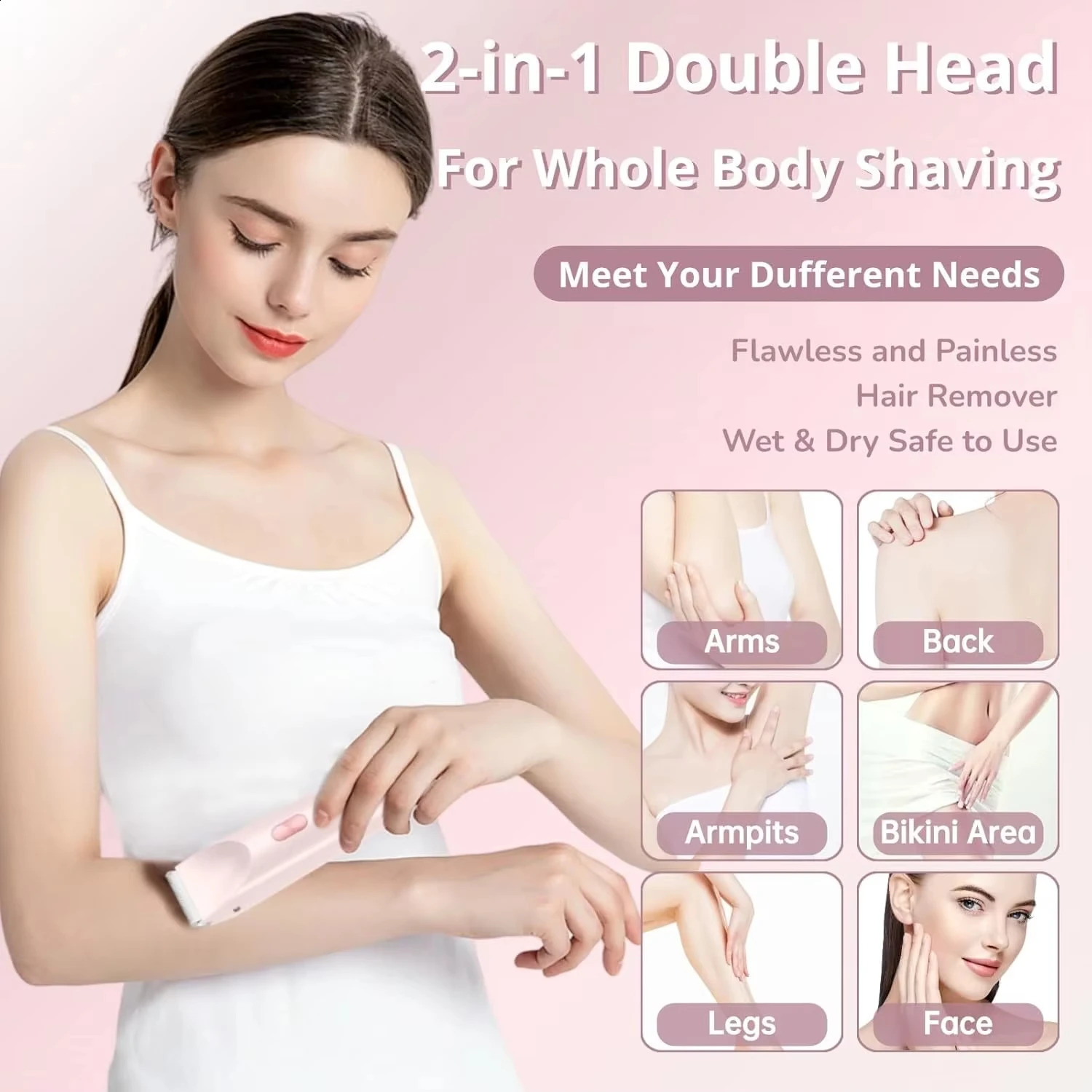 2-in-1 Woman Hair Removal Electric Razor Device Portable Hair Removal Knife Cordless Painless Body Groomer Bikini Trimmer 250805