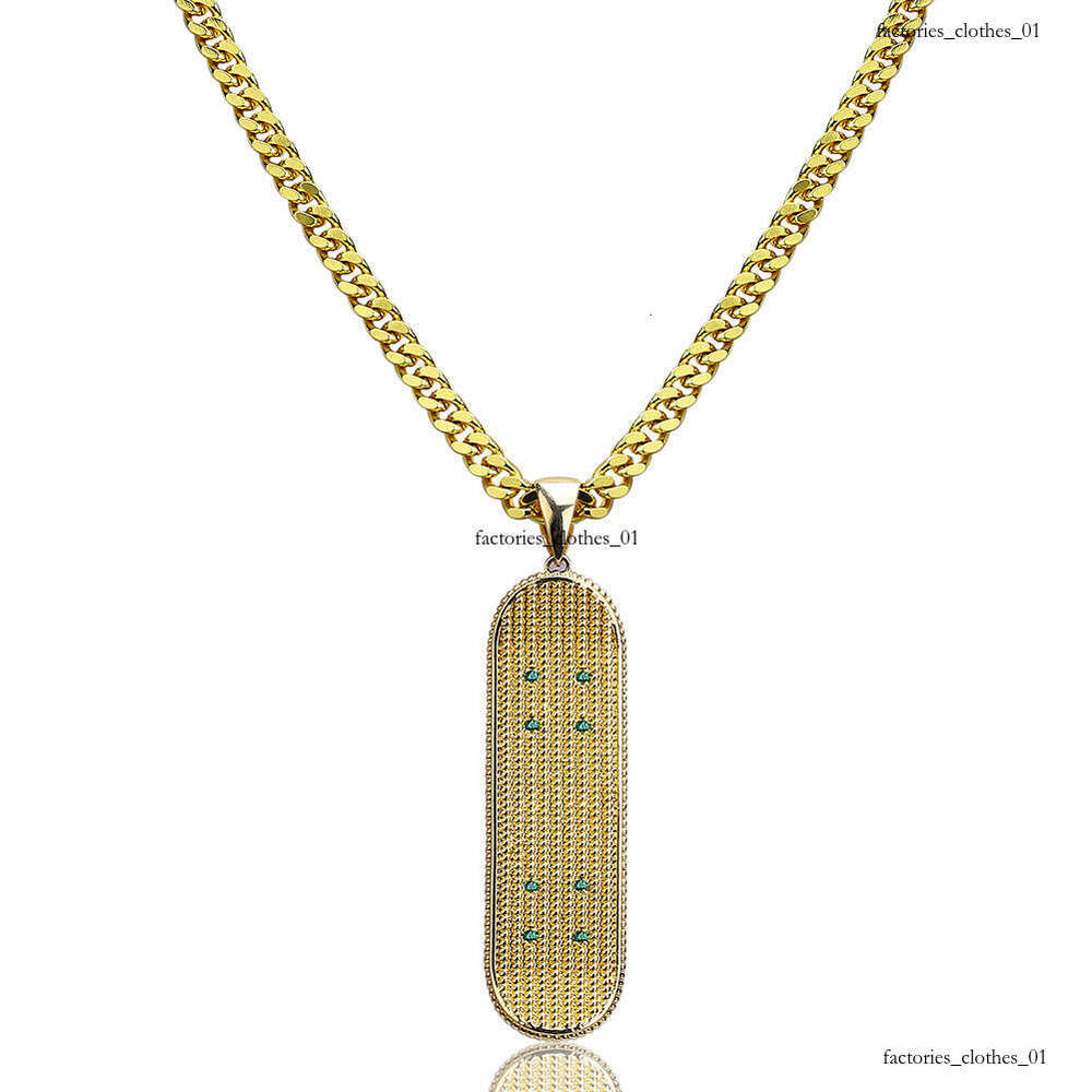 New Gold-Plated Micro-Inlaid Pendant Skateboard Hip-Hop Exaggerated Trendy Necklace