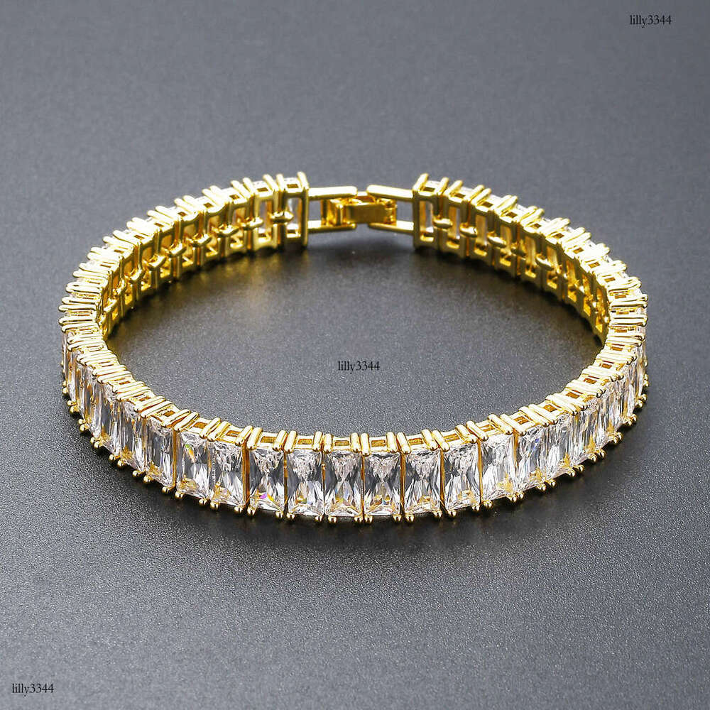 Sterling Silver Micro-Inlaid Square Zircon Row Hip-Hop Punk Trendy Brand Men's Bracelet