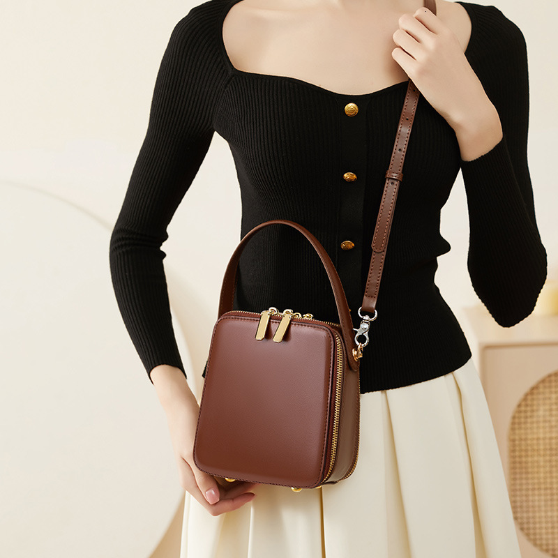 Women's New Fashion Genuine Leather Box Light Luxury Crossbody Handbag Shoulder Bag
