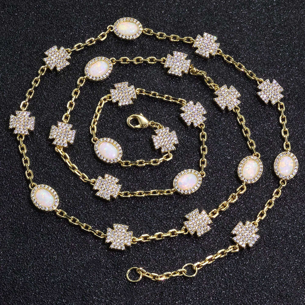 Opal Cross Trendy Jewelry Hip-Hop Accessories Versatile High-End Moissanite chain Necklace