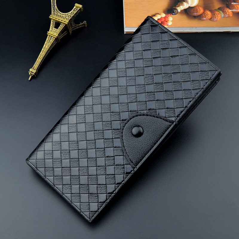 New Men's Wallet Long Style Retro Woven Pattern Large Capacity Designer Bag Luxury Bag Multi-card Slot Fashion Leather Wallet Suit Bag