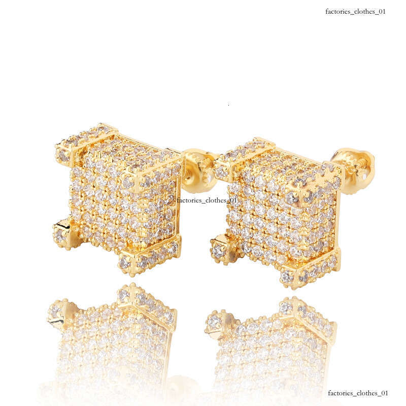 Square Full Zircon Stud Earrings Hip Hop Jewelry Sier Ear Needle