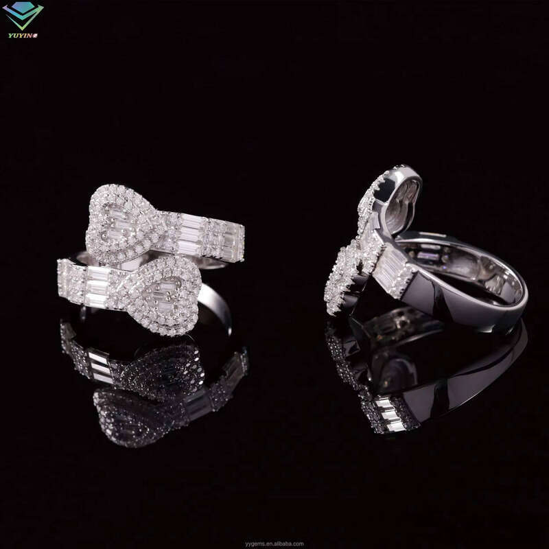 Heart Style Baguette Cut Mossanite Hip Hop Jewelry Solid Sier for Men Women VVS Moissanite Dia Cuban Ring