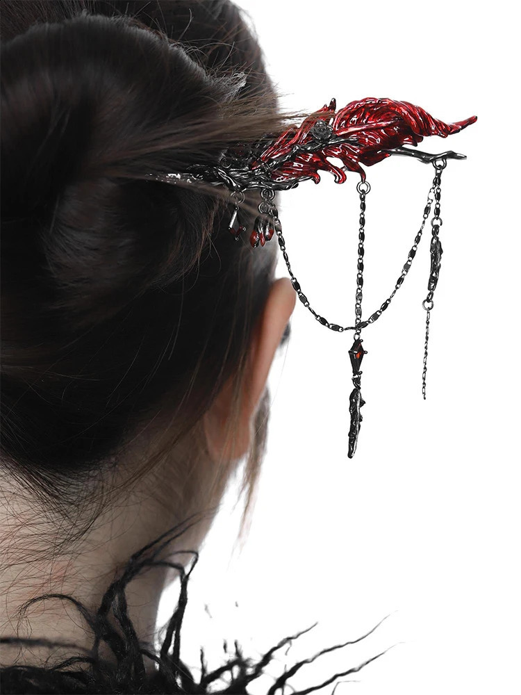 ZHUUHE Red Feather Hair Pins In Cyberpunk Style Are Party Gifts For Women Jewelry Accessories 250807
