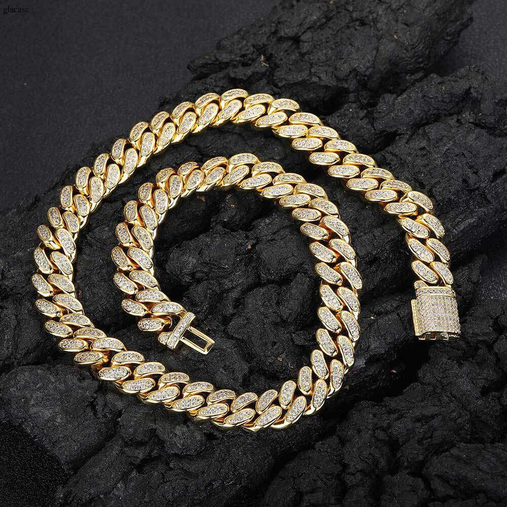 Hip Hop Trendy Brand Personality Moissanite chain 12mm Double Row Full Dia Cuban Chain Men's Necklace Jewelry