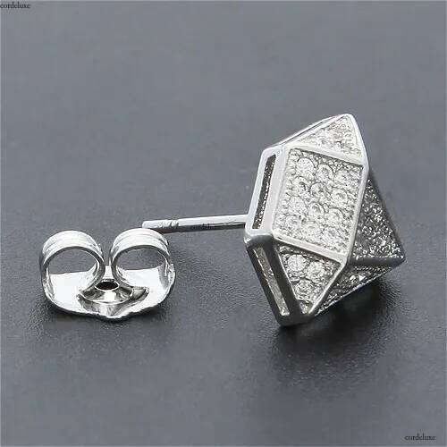 New Fashion Princess Cut Dia Mens Earring Studs and White Gold Plated personalized Hip Hop CZ Cubic Zirconia Stud Earrings Jewelry Bijoux Accessories