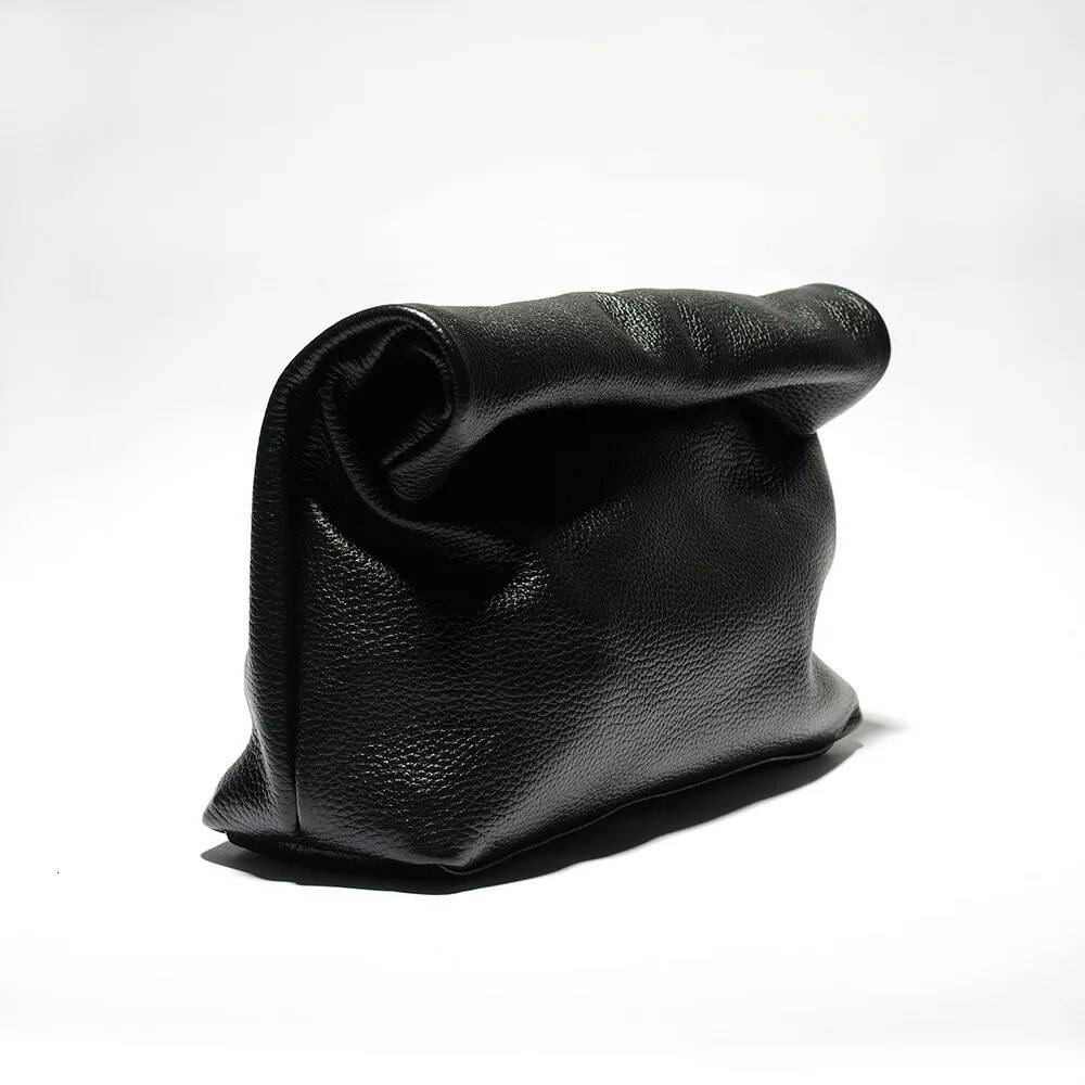 Black personality lazy casual clutch leather soft bag Phone Women High Quality Laptop Bag Genuine Leather