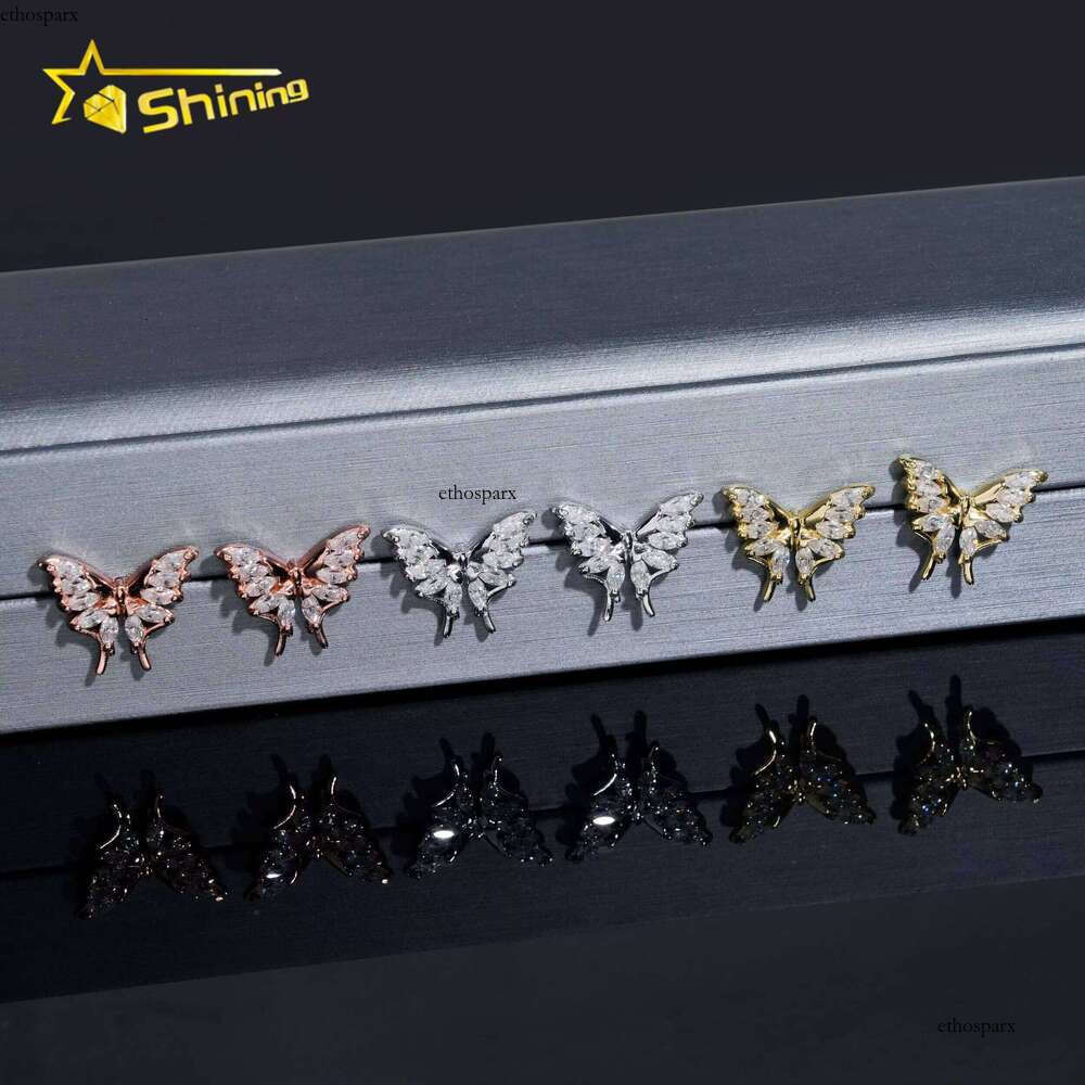 New Arrival D Color Dia Solid Sterling Sier Cute Bling Butterfly Moissanite Earrings Stud for Women