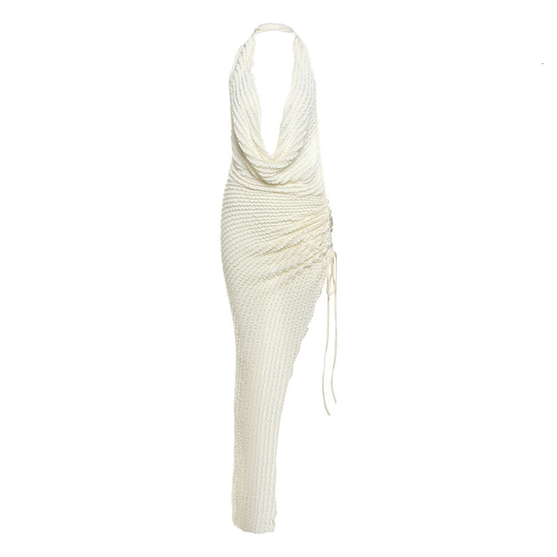 2025 Summer New Womens Fashion Sexy Halter Neck Backless Swing Collar High Waist Split Dress