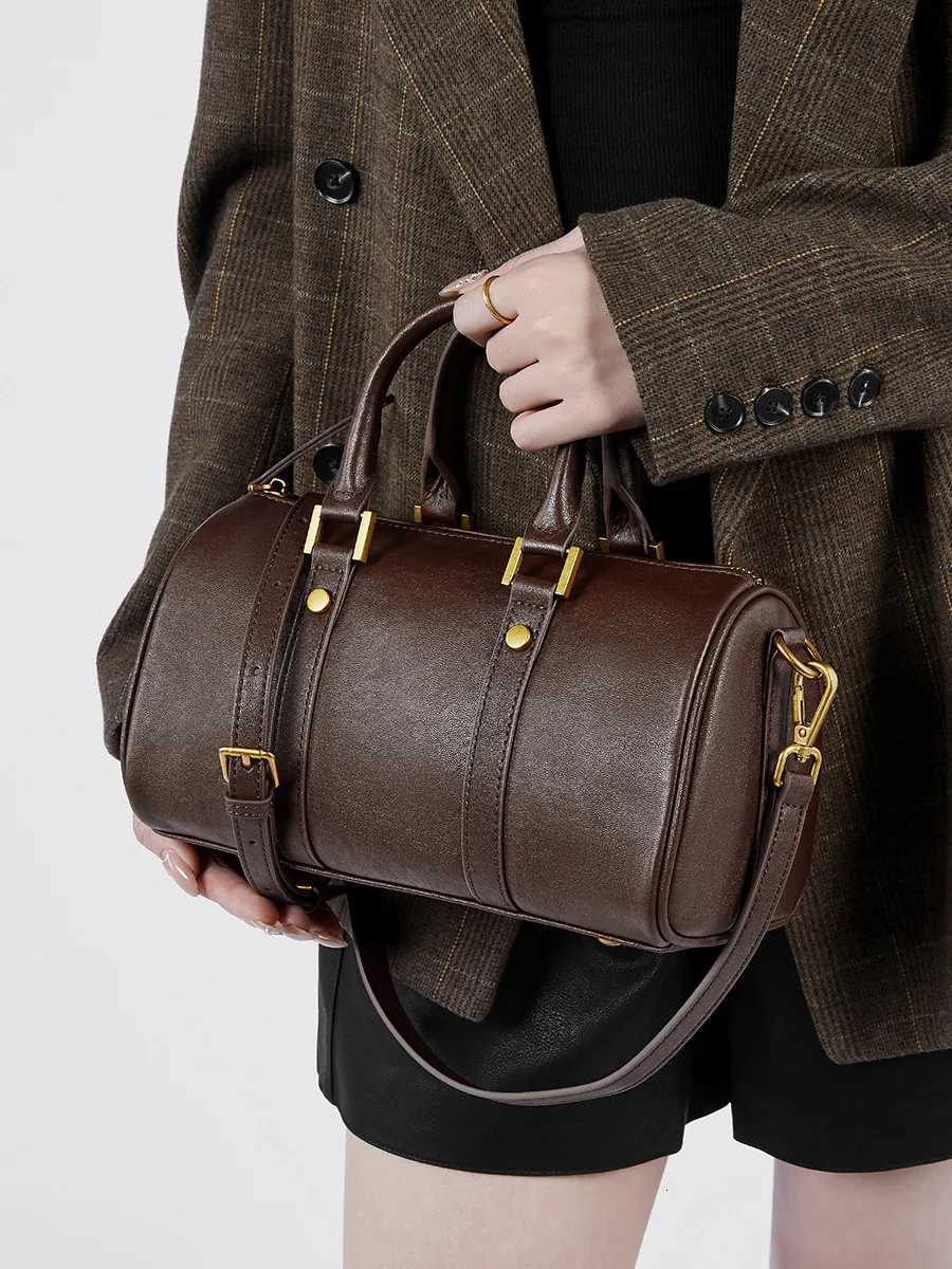 100% Genuine Leather Vintage Women Handbag Shoulder Bag Luxury Cowhide Boston Bag Ladies Commuting Crossbody Bag For Shopping Z250809