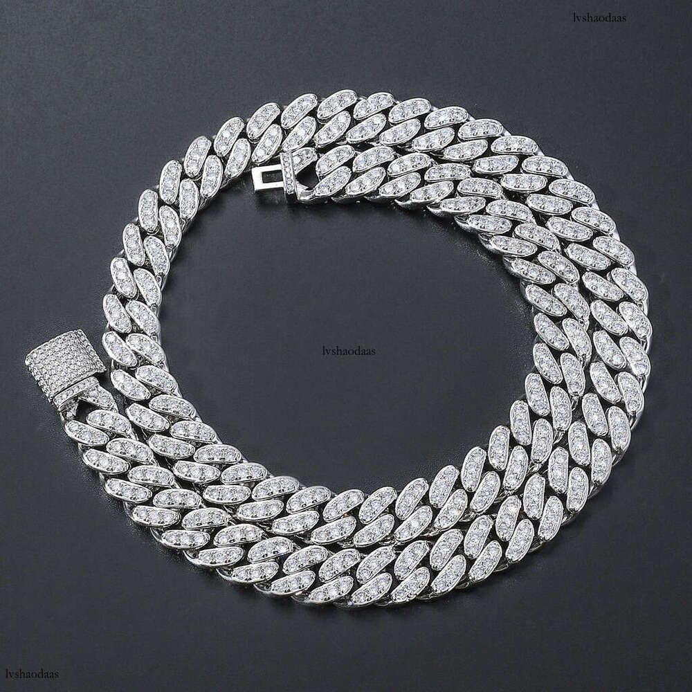 12mm Moissanite chain Men's Hip Hop Necklace Single Row Full Dia Cuban Chain