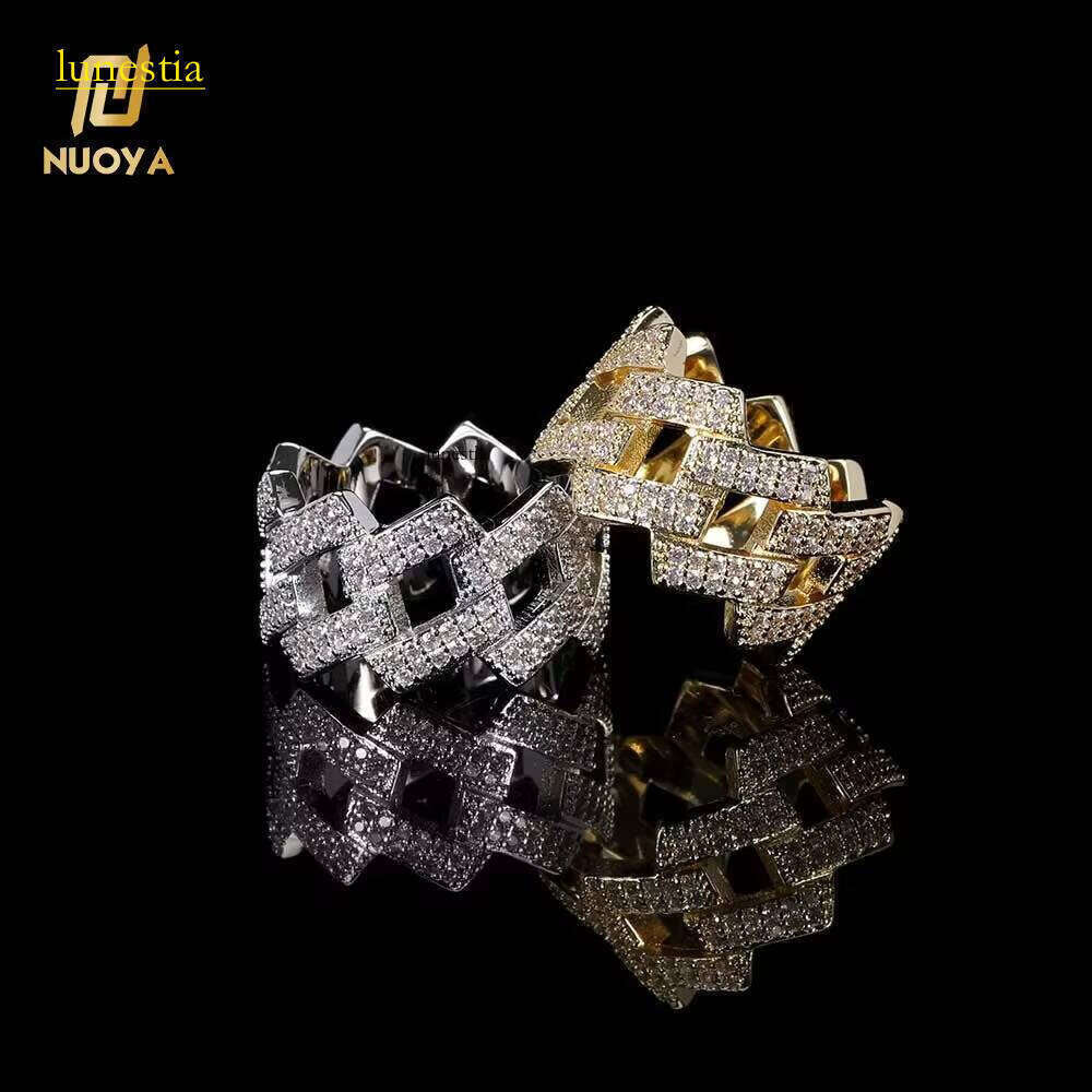 Hip Hop Iced Out Men Sier Gold Plated Brass Setting Zircon Cuban Ring Jewelry