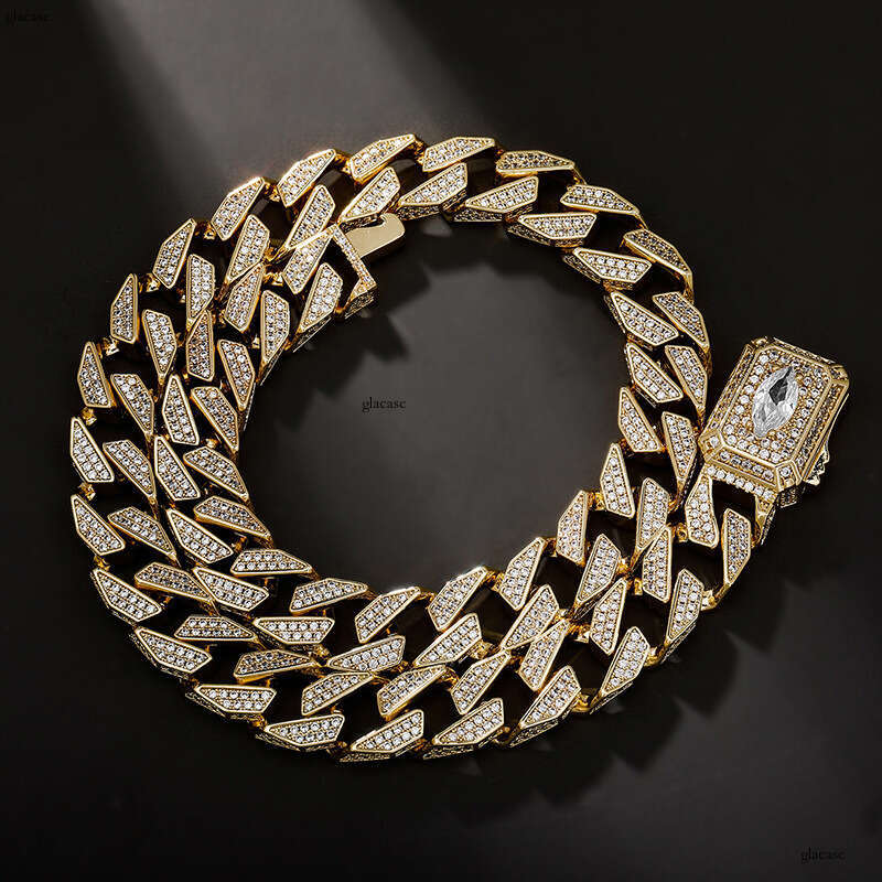 New 13MM Sterling Silver Gold-Plated Jewelry Spring Clasp Trapezoidal Cuban Necklace