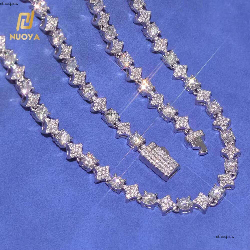 NUOYA Sterling Sier 6mm Star Tennis Chain for Women Shiny VVS Moissanite Bracelet Boutique Jewelry