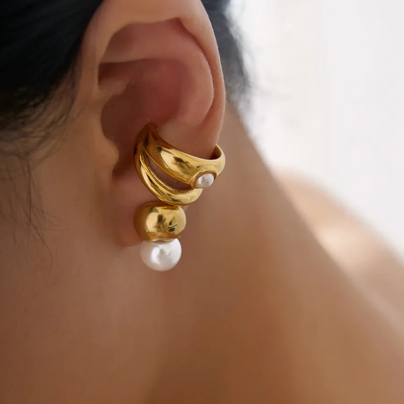 Double layered ear cuff earrings stainless steel clip on earrings non piercing punk cool jewelry in 250807
