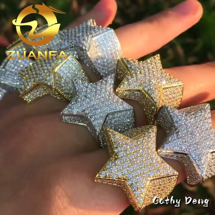 Fashion Rapper Jewelry Iced Out Hip Hop Men Diamond Ring Fully Moissanite 925 Silver 3 Row Moissanite Ring for Men Star Ring