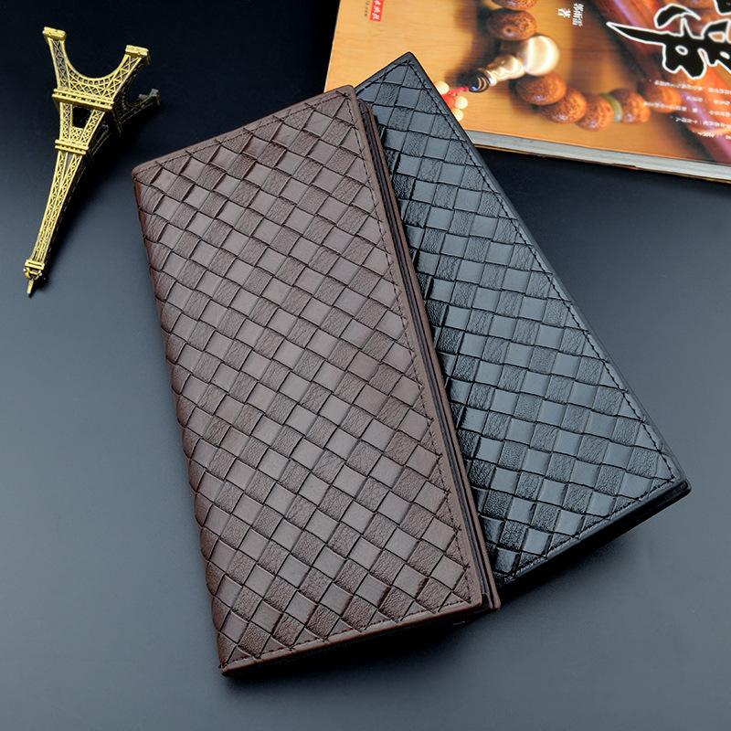 New Men's Wallet Long Style Retro Woven Pattern Large Capacity Designer Bag Luxury Bag Multi-card Slot Fashion Leather Wallet Suit Bag