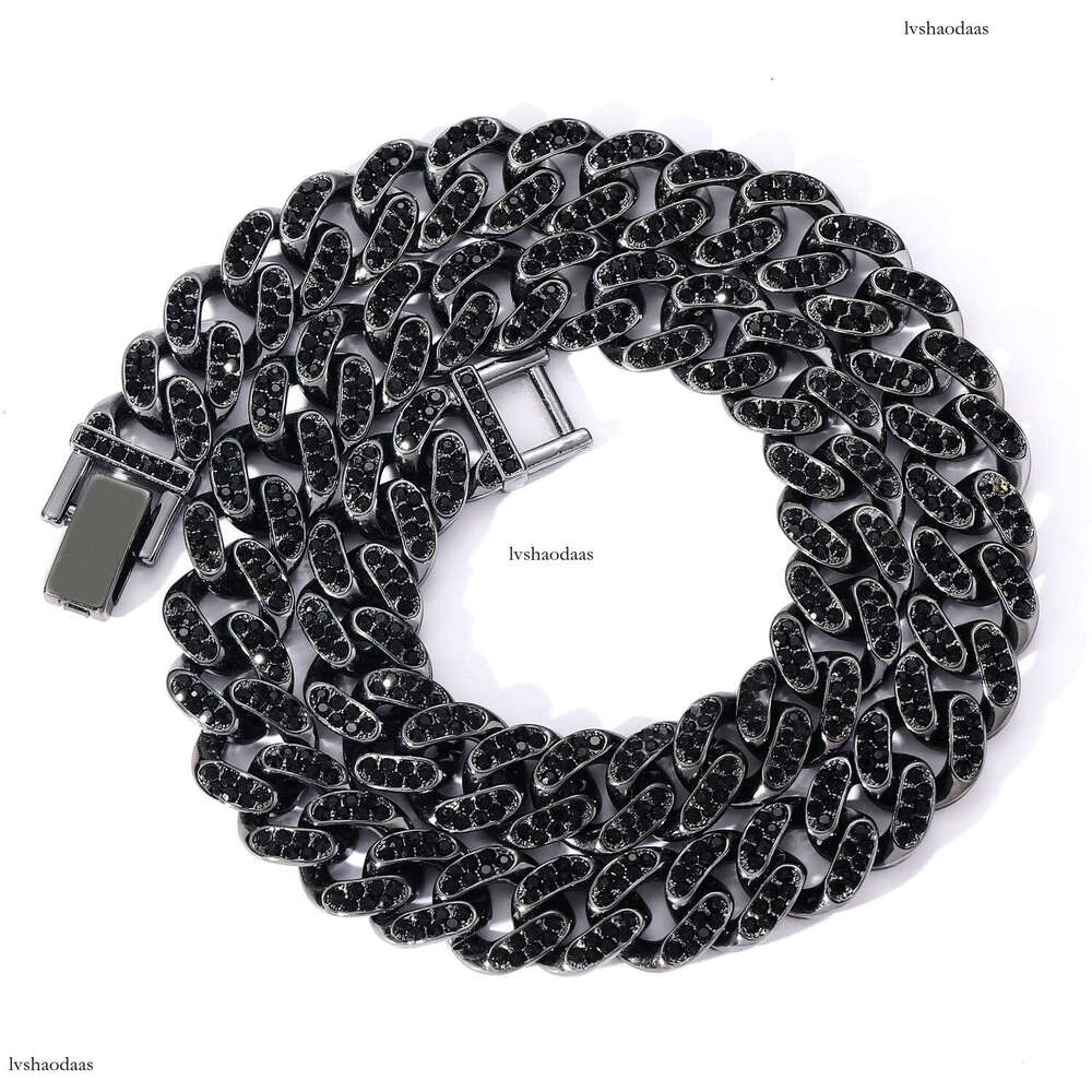 13mm Black Cuban Chain Personality Trendy Men's Alloy Full Dia Hip Hop Necklace