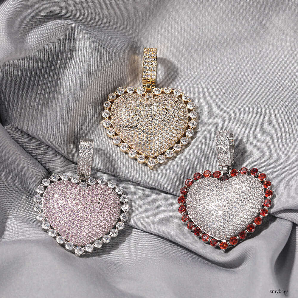 Hiisees New Heart Simple Summer Inlaid Pink Hip-Hop Style Pendant Unisex Versatile Accessory