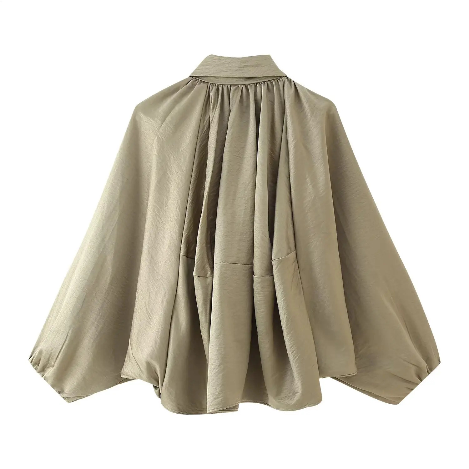 Fashion Womens Casual Zipper n Solid Color Jacket Spring Lapel Batwing Sleeve Pleated Loose Top 250809