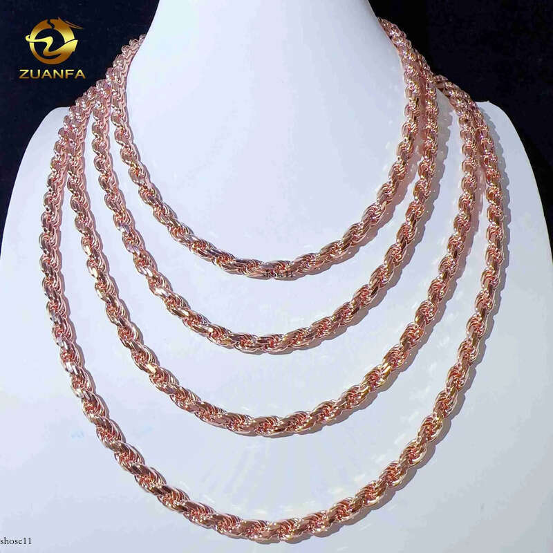 Fashion hip hop 6mm Sterling Sier necklace with moissanite clasp Iced out Rope Chains for men women
