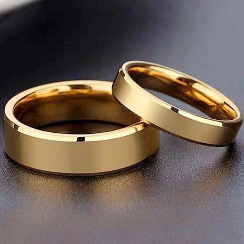 RAMOS Smooth Stainless Steel Couple Rings Gold colour Simple 4MM 6MM Women Men Lovers Wedding Jewelry Engagement Gifts 250805
