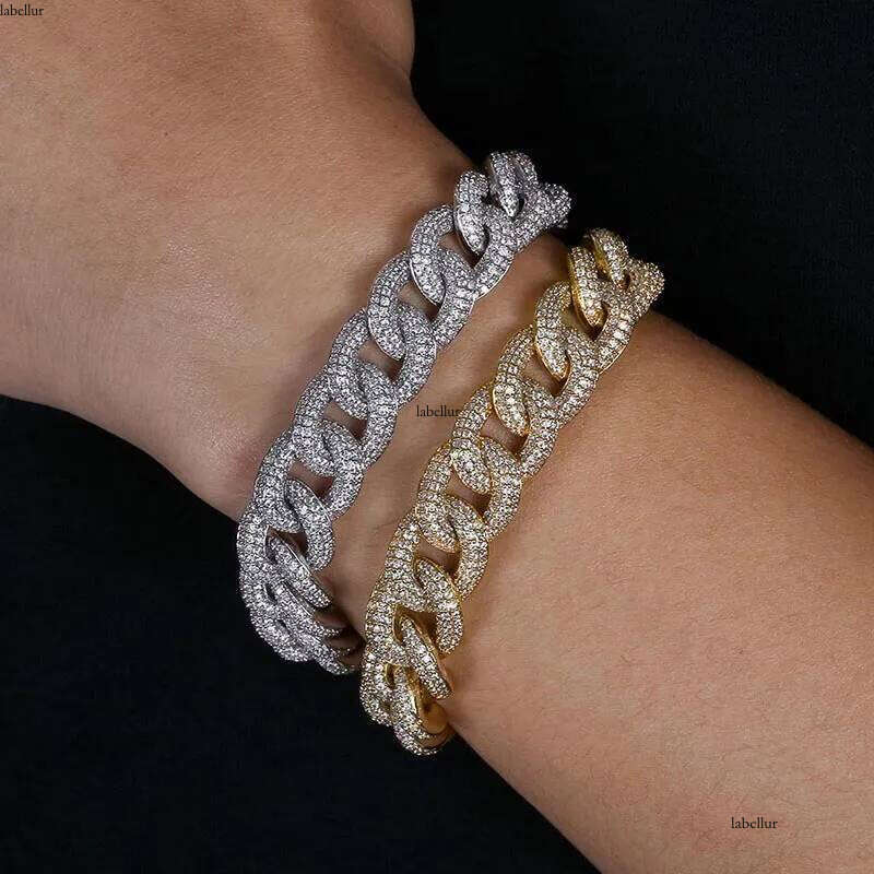 Gold Iced Out CZ Zircon Mens Cuban Link Bracelet Long Buckle Hip hop Miami Rapper Wrist Chains Curb Chain Jewelry Gifts for Boys