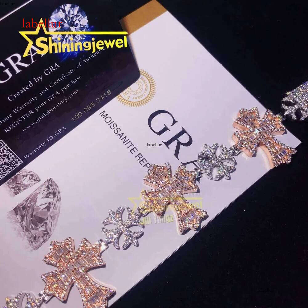 Snowflake Cross Bracelet Large 31.6Mm Two-Tone Hip-Hop Sier Religious Jewelry Moissanite Cuban Chain