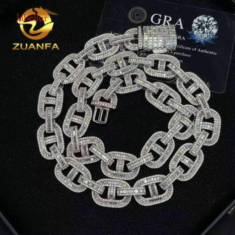 Luxurious Jewelry Necklace 15Mm Sterling Sier Hip-Hop Style Iced Baguette Cuban Chain