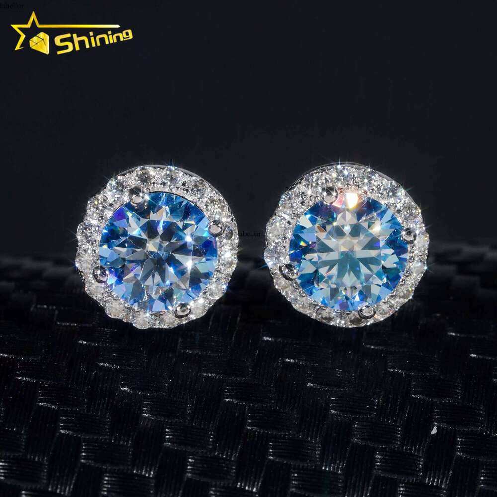 RTS Pass Dia Tester Classic Hip Hop Jewelry Sterling Sier Gold Plated 6.5mm Colored VVS Moissanite Stud Earrings