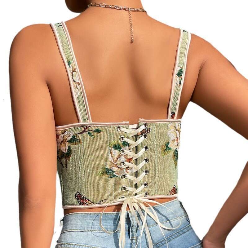 French Bow Tie Floral Sexy Shapewear Women's Camisole Printed Slim Vest Bra