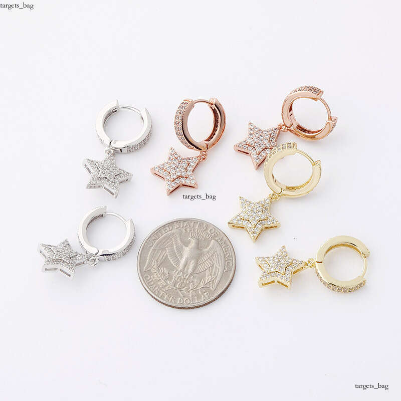 Hip Hop Five-Pointed Star Full Zircon Fashion Women's Earrings Gold Jewelry