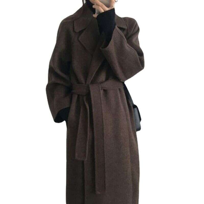 Women's mid-length suit collar loose tie double-sided woolen coat