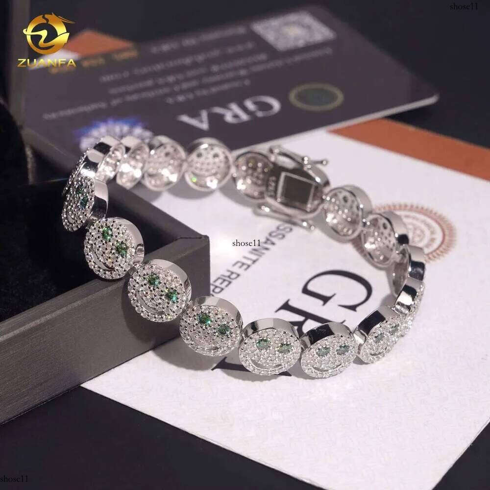 Smiley Face Green 10Mm Sier Hip-Hop Jewelry Men's Iced Out VVS D Moissanite Fashion Bracelet