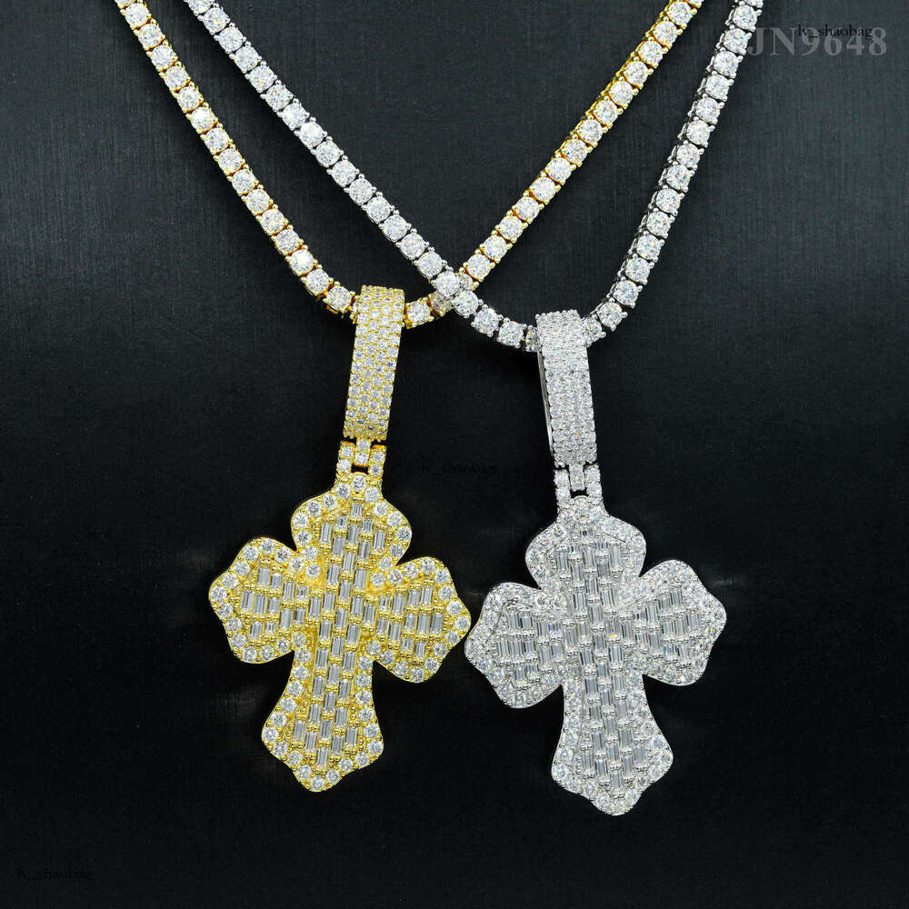 Sier Inlaid Moissanite Cross Hip Hop Pendant Personality Trendy Versatile Necklace Jewelry