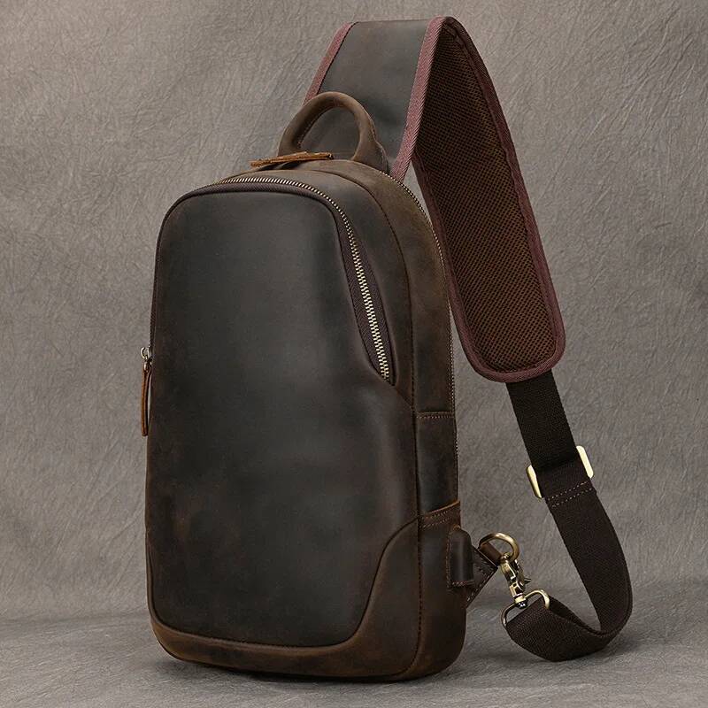 Large Size Causal Genuine Leather Packs Real Cowskin Chest Bag For Men Male Single Shoulder Backpack Outdoor