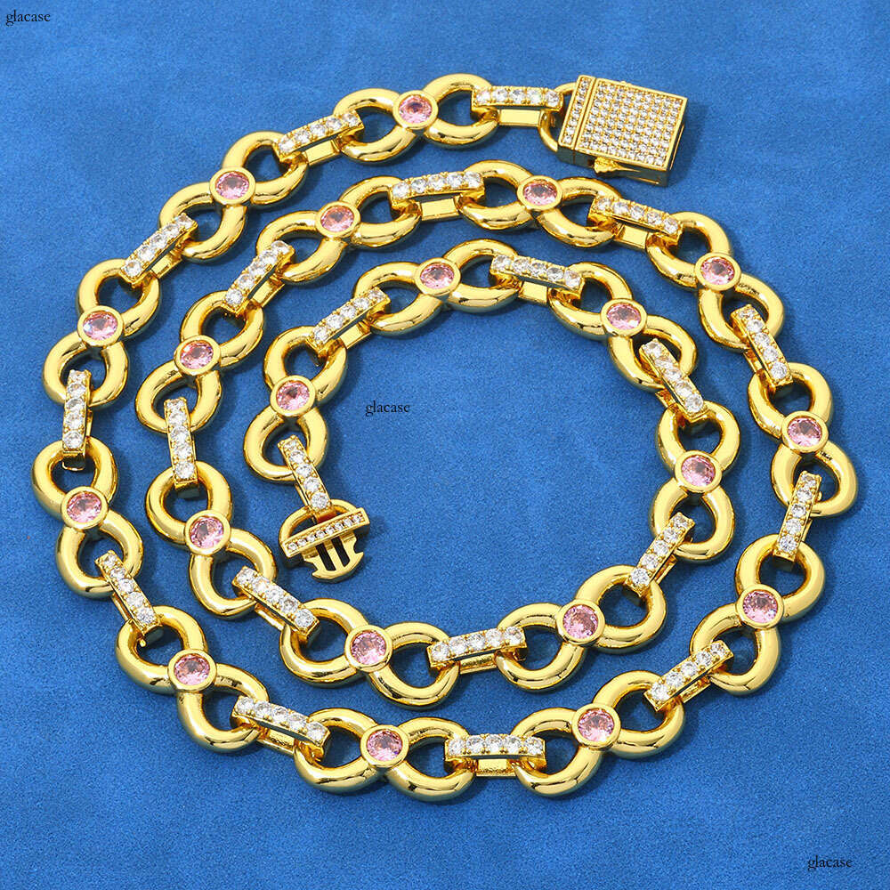Hip-Hop 12mm Infinity Chain Pink Moissanite chain Men's Necklace Personality Versatile Jewelry