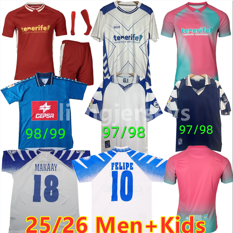 25 26 CD Tenerife Retro Mens Home Soccer Jerseys FELIPE MAKAAY RUBEN ROMERO MICHEL BORJA GARCES uniform men's and children's set football shirt