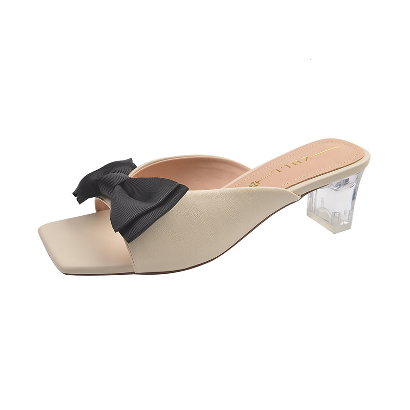 Summer high-end sandals new butterfly knot thick heel sandals half mule size plus width women's shoes designer sandals designer women's shoe