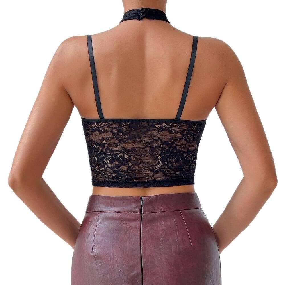 Women's Sexy Lace Hot Girl Top with Underwire, Push-Up Shaping Bra, Halter Neck Camisole for Outerwear