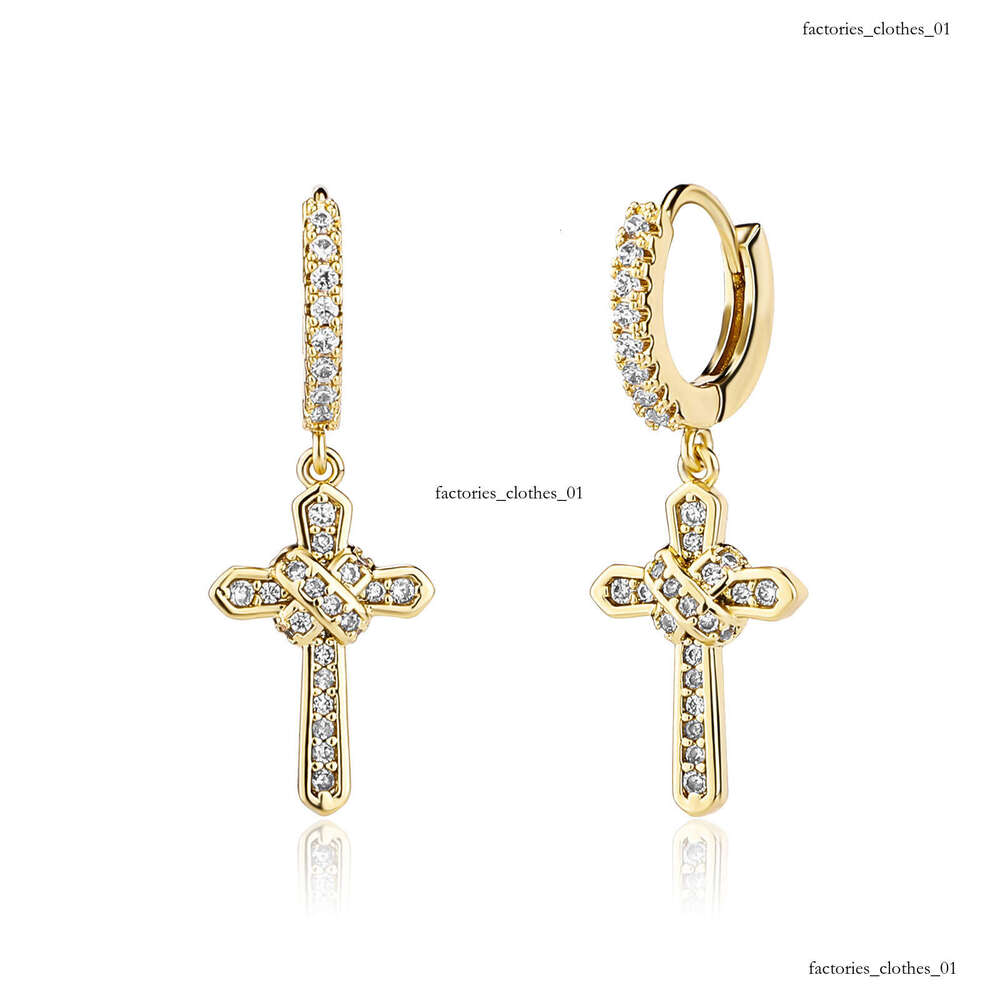 Full Zircon Cross Hip Hop Design Unisex Super Shiny Earrings Jewelry