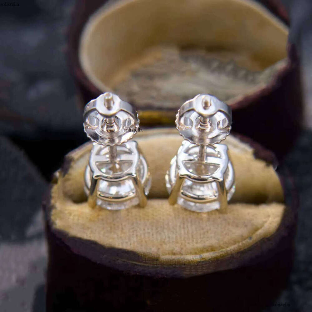 Sterling Sier 14K White Gold Screw Back Pass Dia Tester Certified Round Moissanite Stud Earrings
