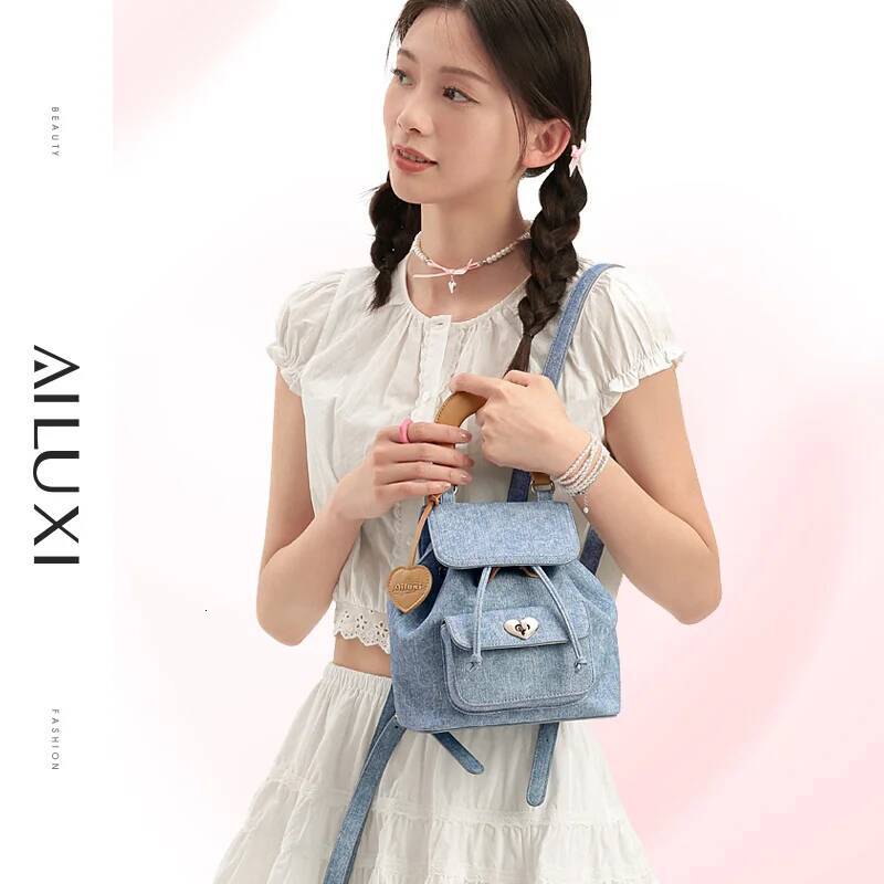AILUXI Women Backpack Large Capacity Cowboy Blue Casual Girls Handbag Short Distance Travel Commuter Cute Shoulder Female Bag