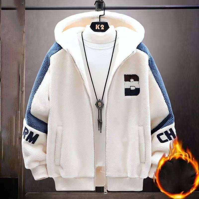 Men's Clothing Sweatshirt Autumn And Winter Plus Veet Thickened Warm Hooded Embroidered Casual Jacket